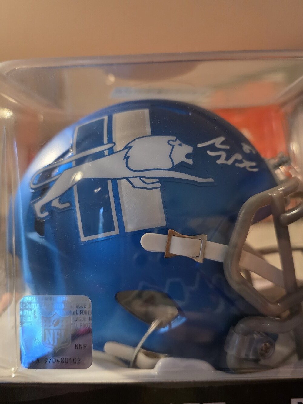 Sam LaPorta Autographed Detroit Lions Blue Alternate Speed Mini Helmet. Beckett